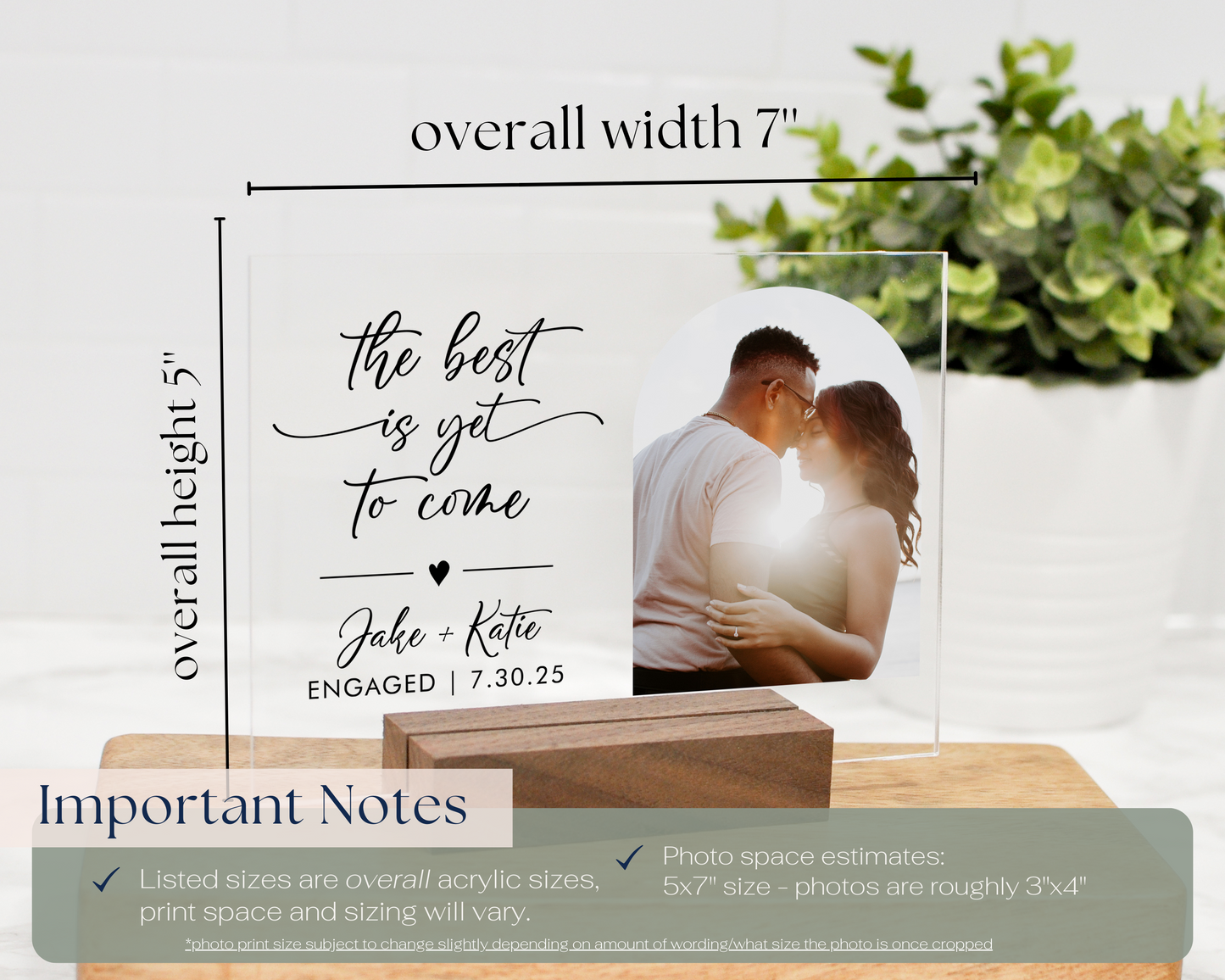 Personalized Acrylic Photo with Wood Stand | Engagement Gift for Couple