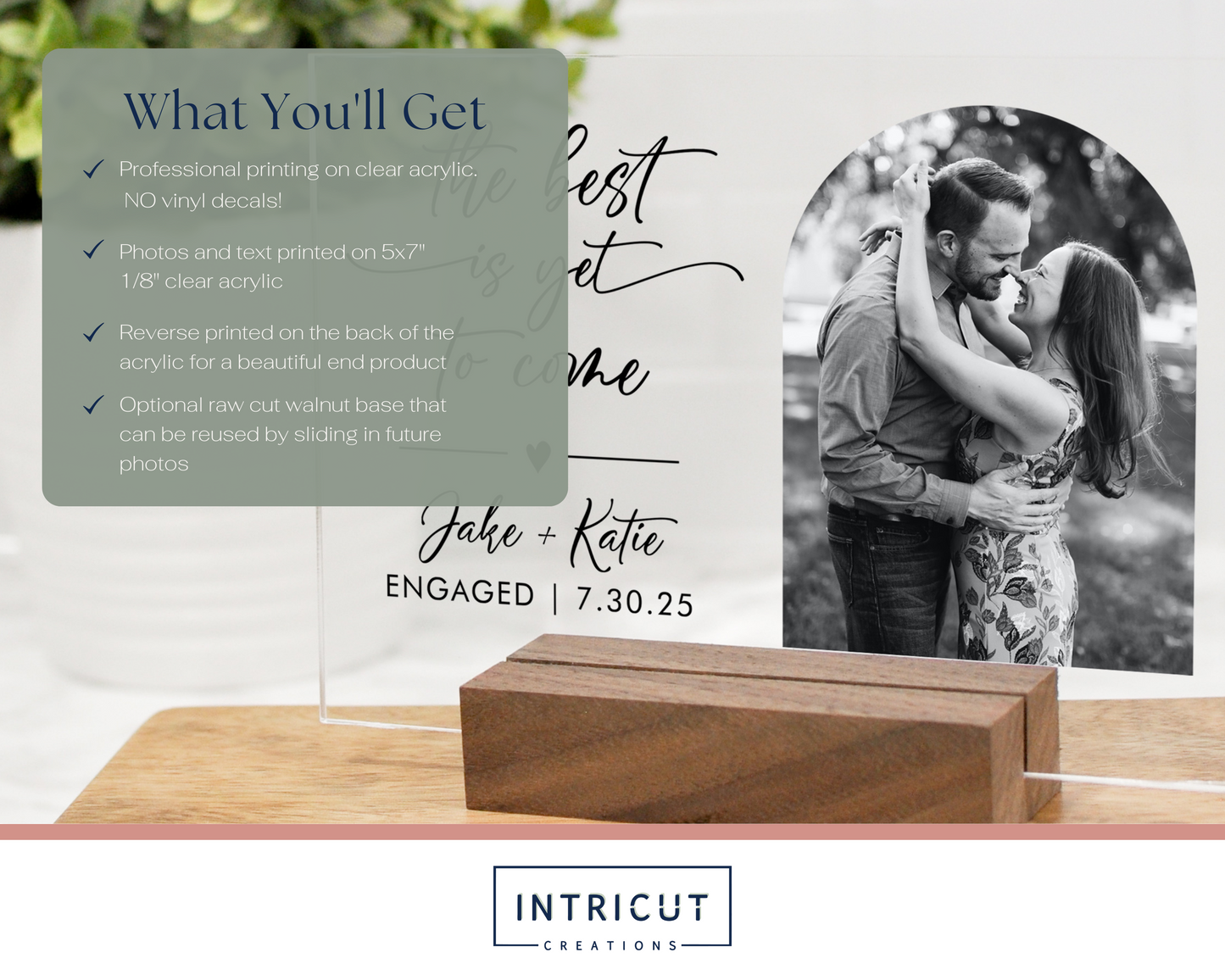 Personalized Acrylic Photo with Wood Stand | Engagement Gift for Couple