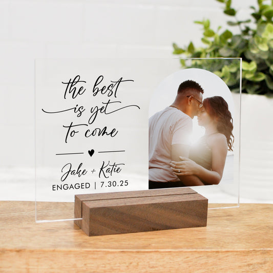 Personalized Acrylic Photo with Wood Stand | Engagement Gift for Couple