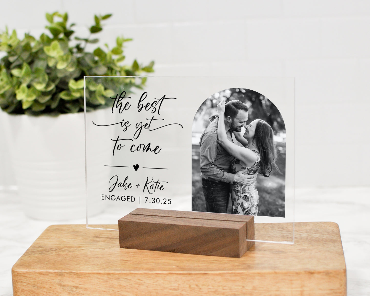 Personalized Acrylic Photo with Wood Stand | Engagement Gift for Couple