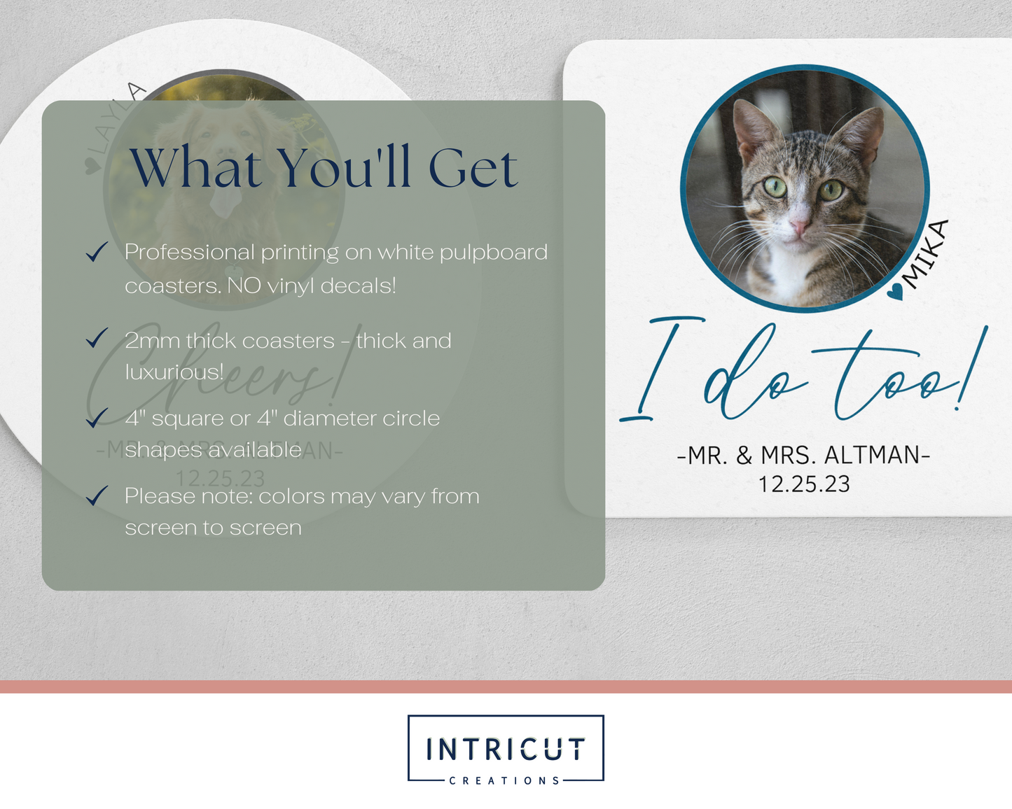 Pet Portrait Wedding Coasters | Your Pet Bar Coasters