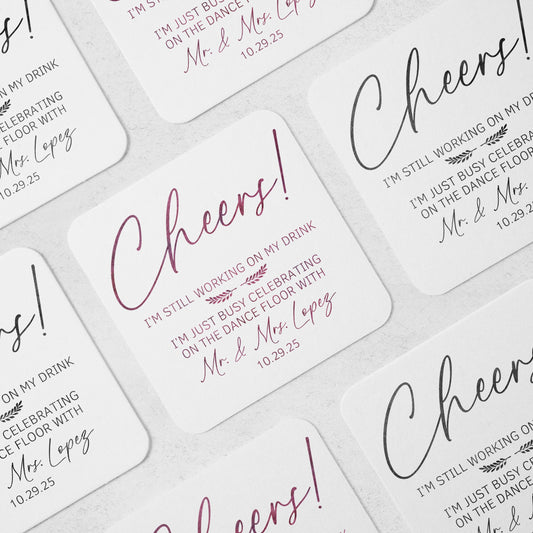 Cheers! Wedding Coasters | Drink Cover Coasters