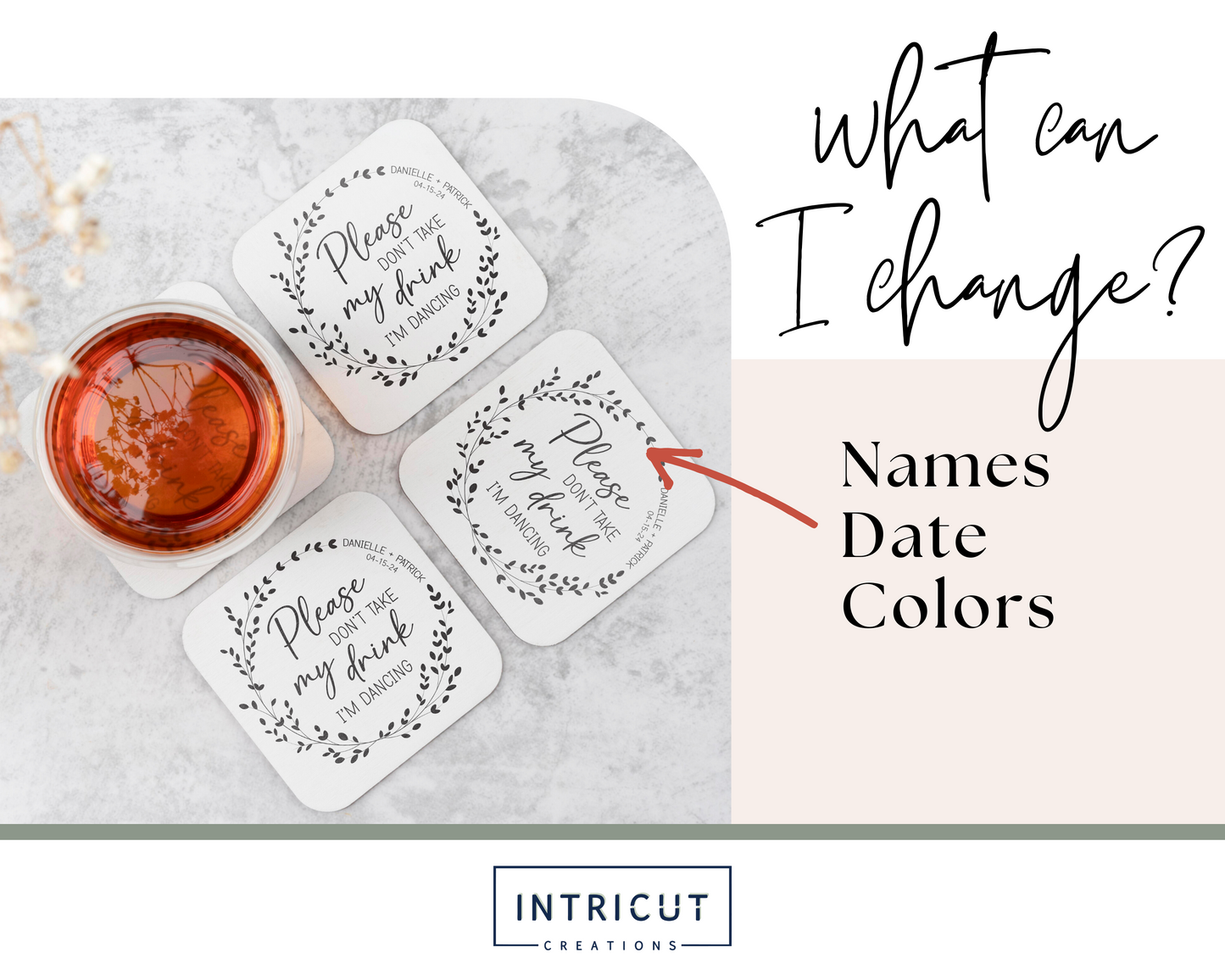 Drink Cover Wedding Coasters | Don't Take My Drink I'm Dancing