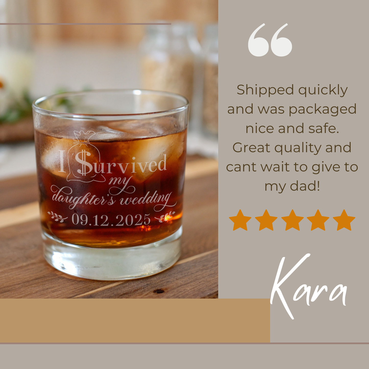 I Survived My Daughter's Wedding Whiskey Glass, Personalized Engraved Father of the Bride Gift, Custom Rocks Glass from Daughter