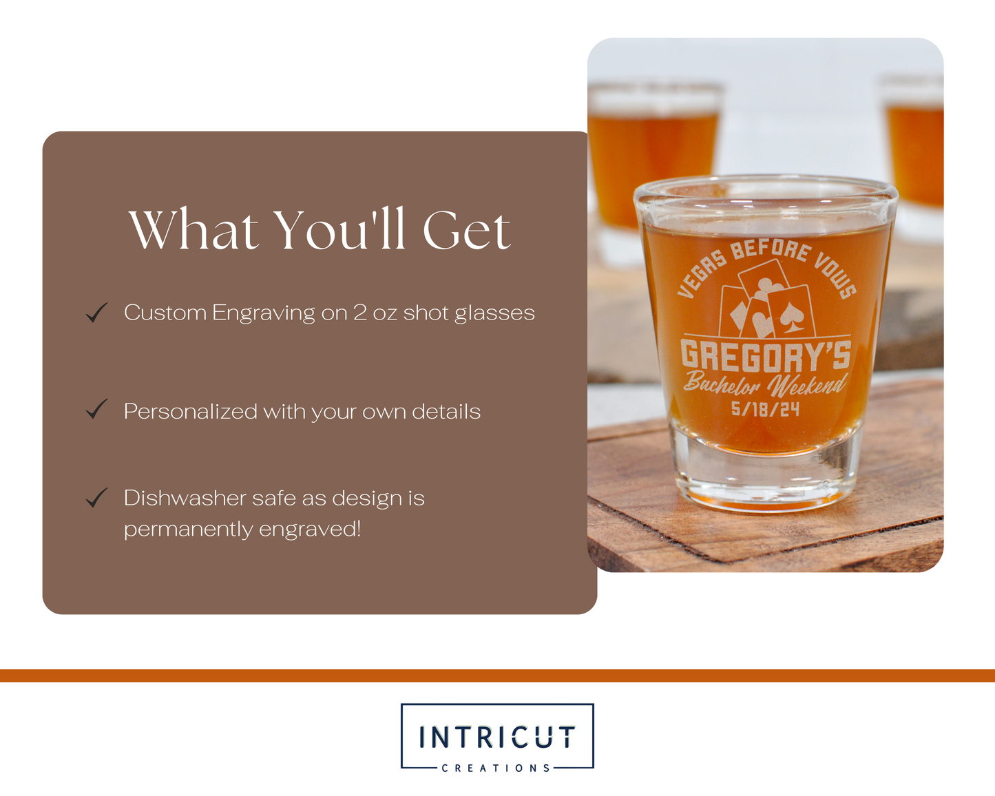 Vegas Before Vows Shot Glass | Engraved Casino Bachelor Party Favor