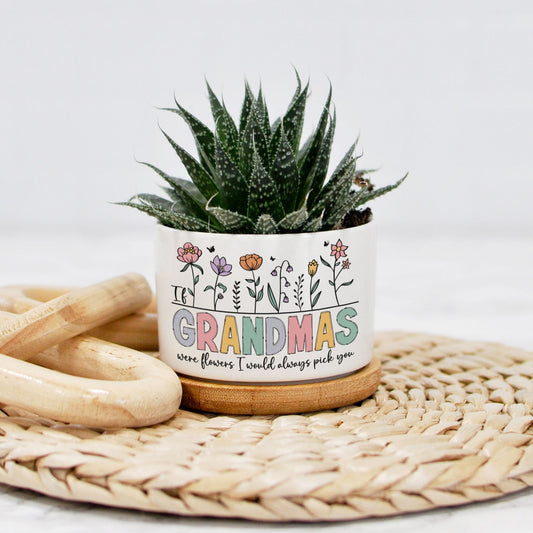 custom printed ceramic white mini flower pot if grandmas were flowers I would always pick you. Plant not included
