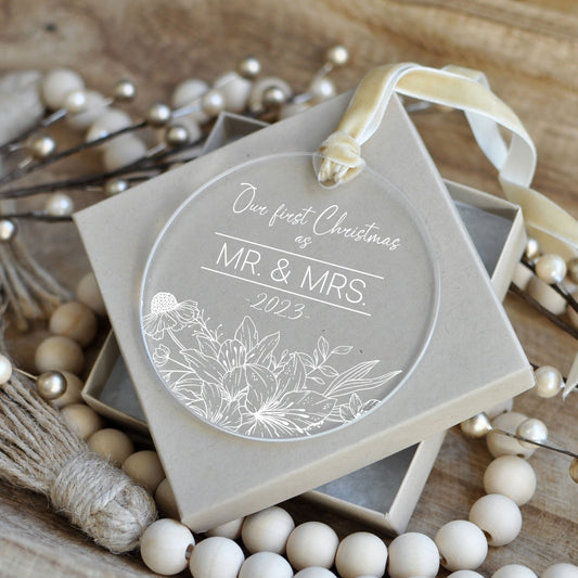 First Christmas as Mr. & Mrs. | Custom Acrylic Ornament Gift for the Newlyweds