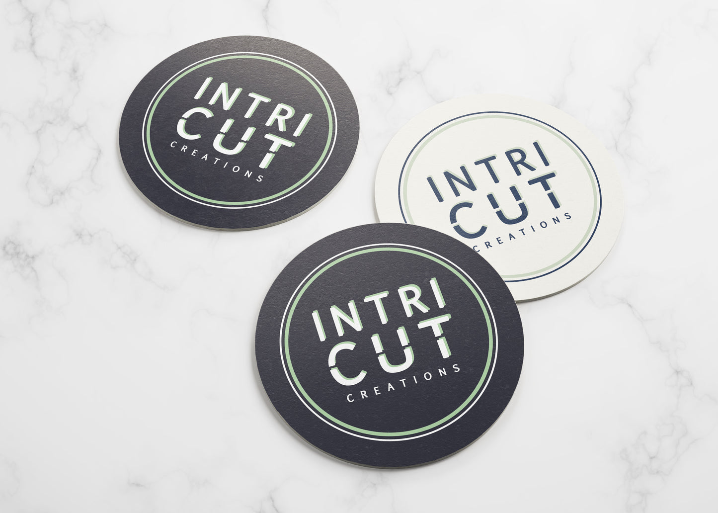 photo of circle logo coasters with full color options