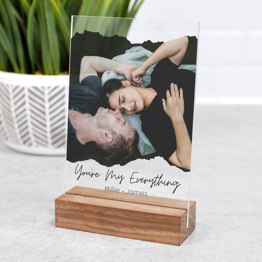 Custom you're my everything acrylic printed photo with walnut base