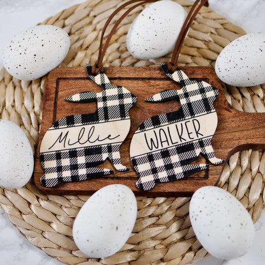 wood bunny black modern farmhouse plaid easter tags