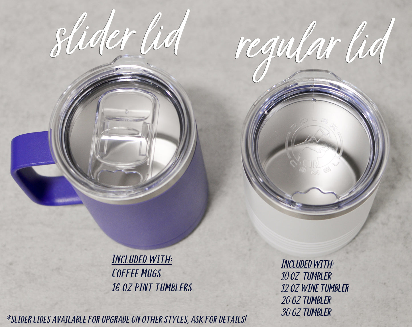 slider lid and regular lid and their included sizes