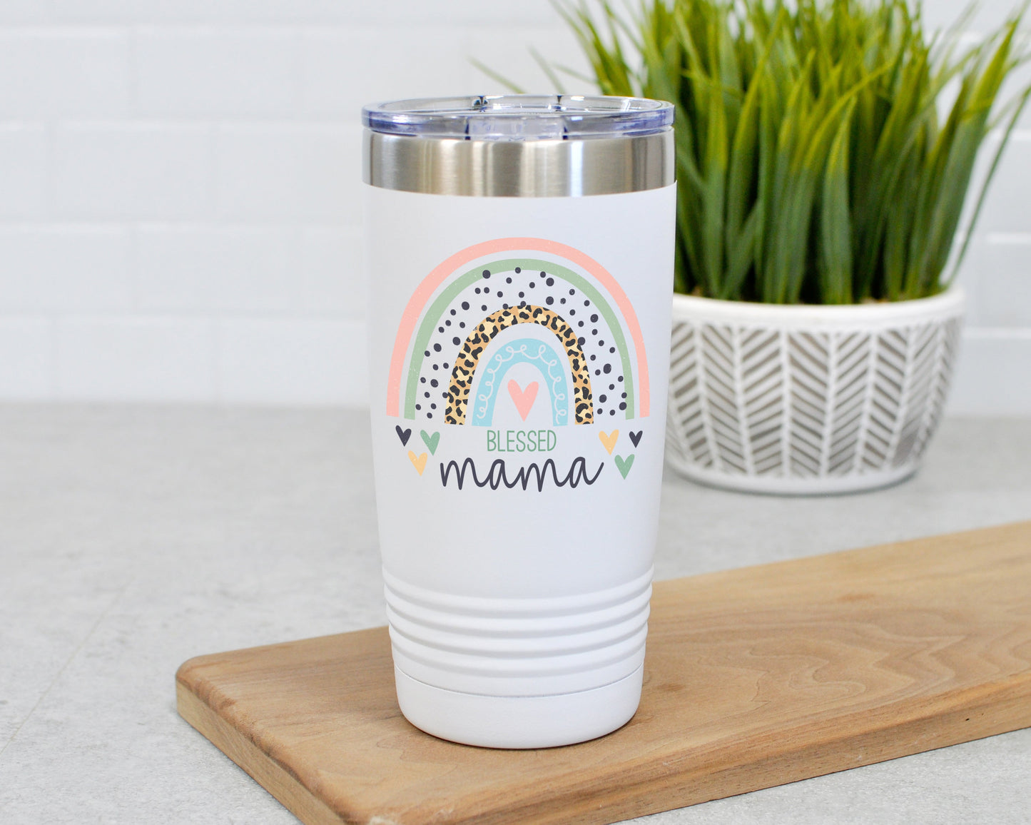 blessed mama rainbow tumbler without names