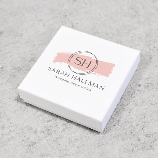 white jewelry box 3.5x3.5x1'' with lid cotton fill printed logo